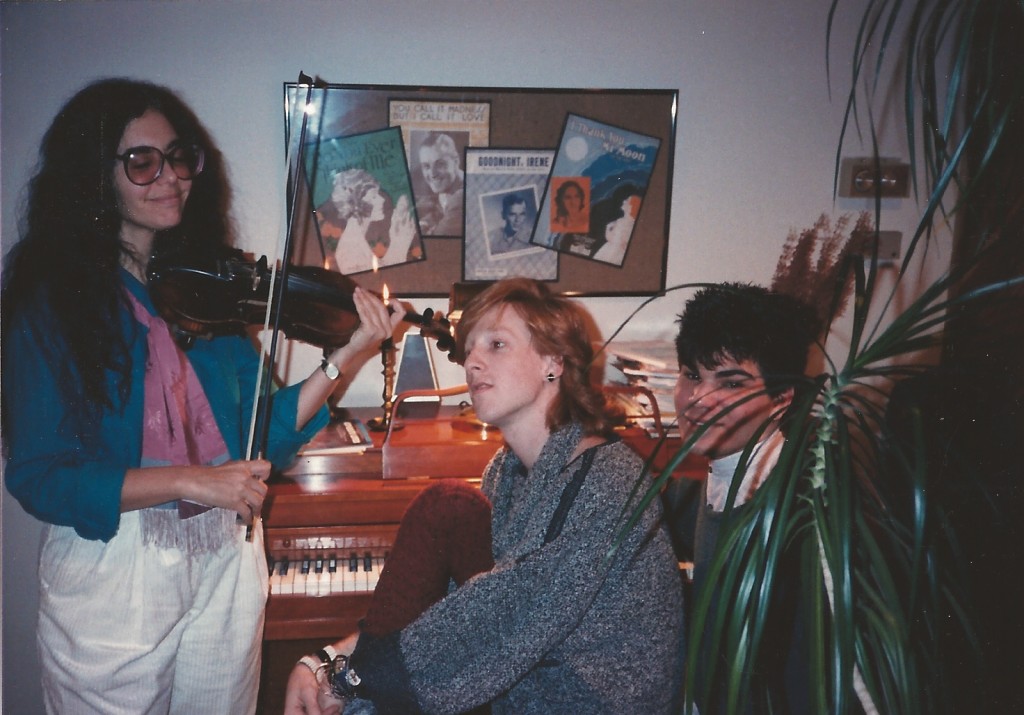 Christmas, 1985 at our house. Cousin Roni on the violin. Steven and I spent a lot of time at this piano singing the hits of the day like Madonna's "Crazy For You" in our old lady voices until we would collapse in heaps of laughter.